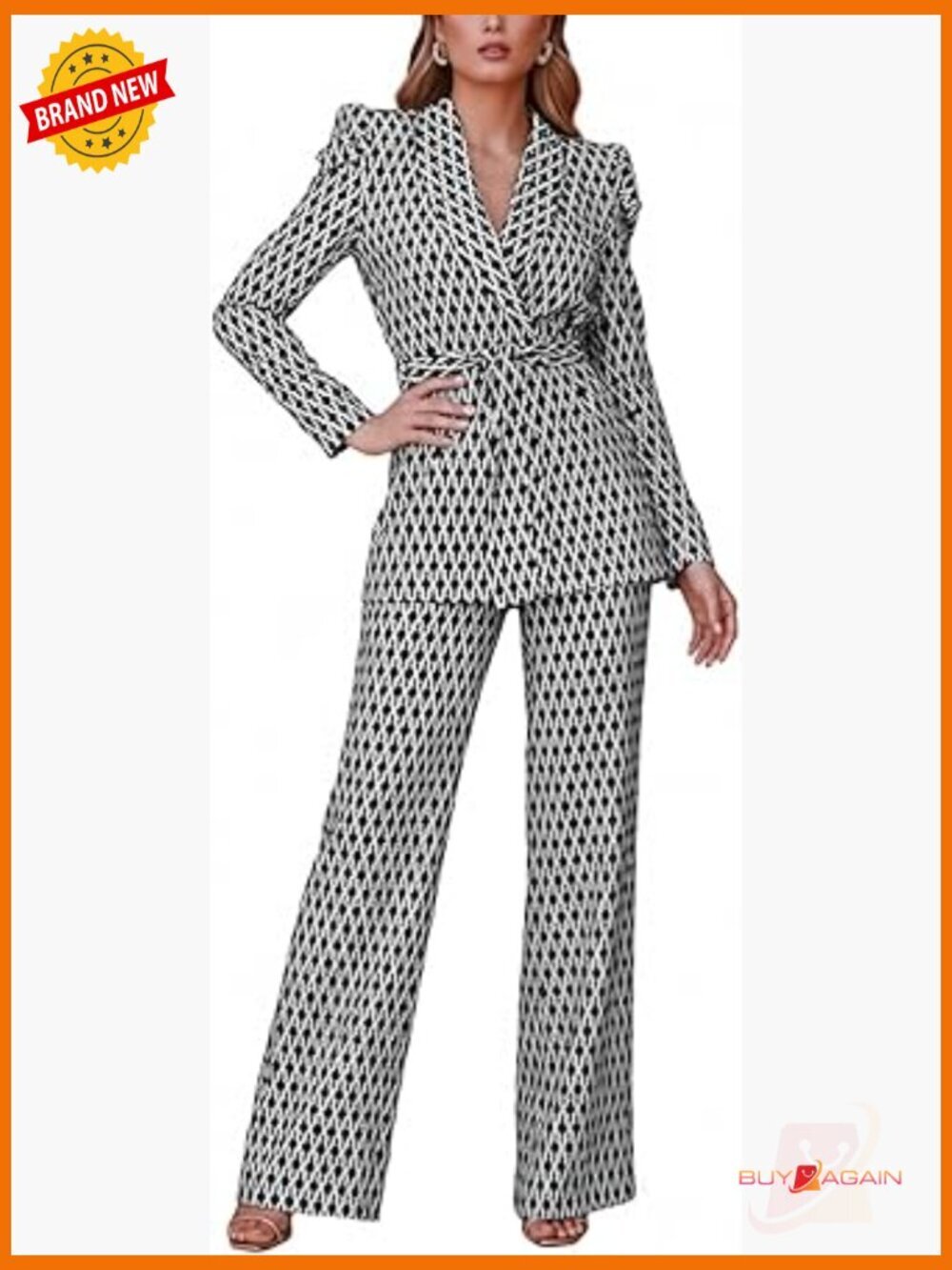 Women's Two Piece Business Pant Suit Set - Oversized Blazer & Wide Leg Pants
